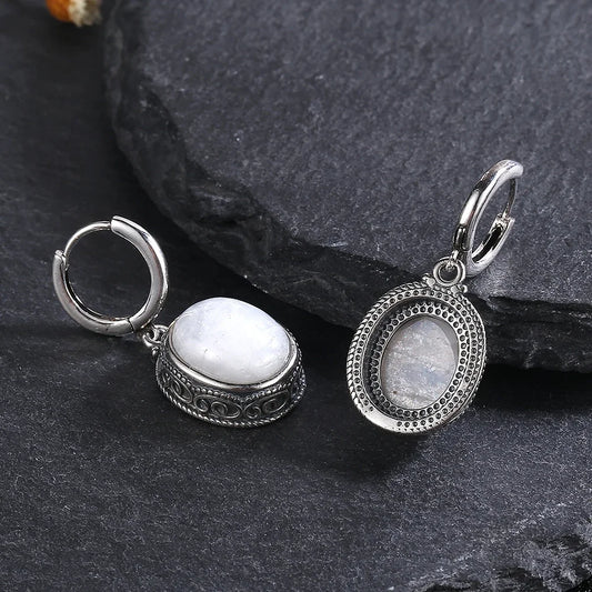 🌿 Vintage Gemstone Drop Earrings – 925 Sterling Silver (10x12mm)