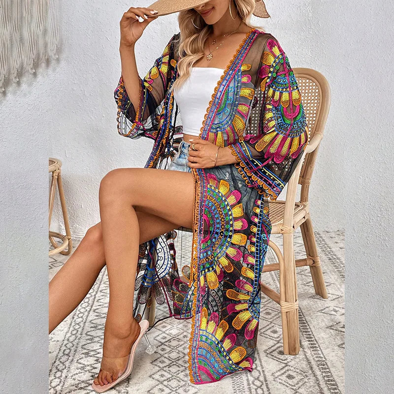 Boho Printed Kimono Cover-Up – One Size, 4 Color Variants