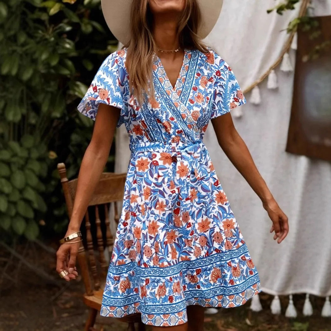 Boho Bloom Wrap Dress – Soft Cotton Rayon in Vintage Floral Print