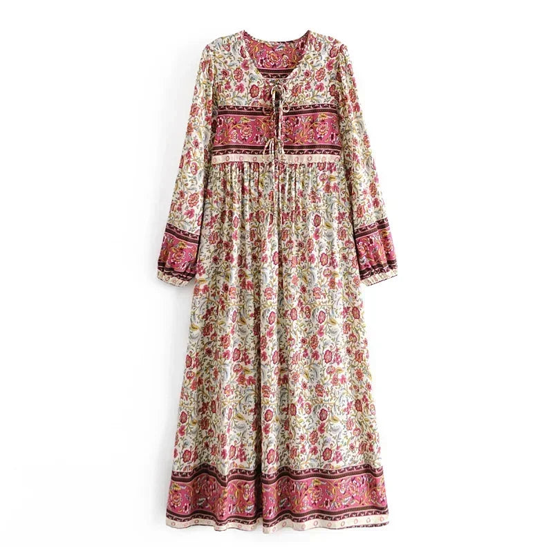 Boho Floral Maxi Dress – Cotton & Rayon Blend