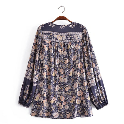 🌸 Boho Floral Tassel Blouse
