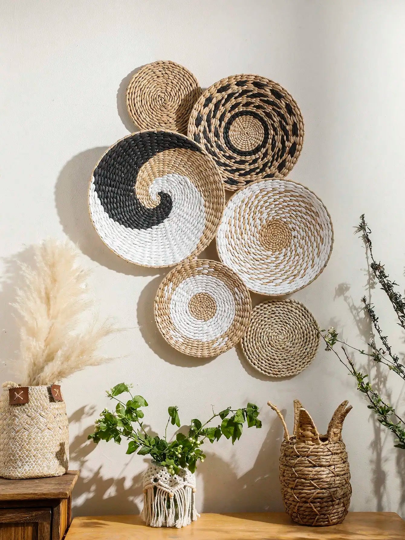 🌿 1/6 Pcs Boho Hand Woven Wall Basket Hanging Decor