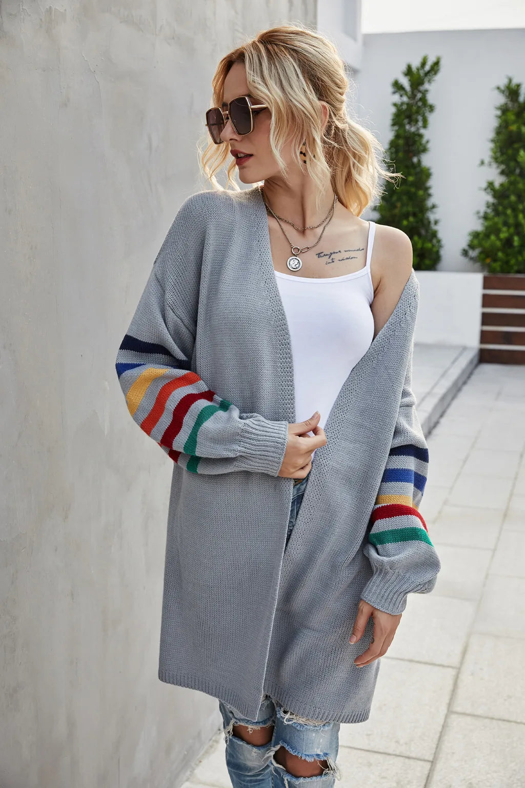 Boho Breeze Stripe Sleeve Knit Cardigan