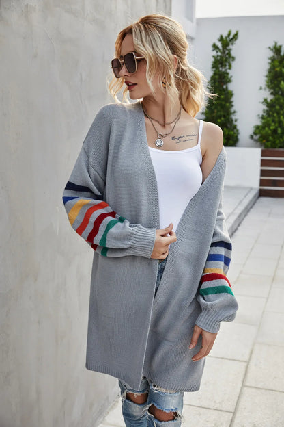 Boho Breeze Stripe Sleeve Knit Cardigan