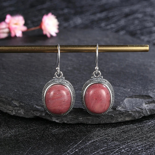✨ Vintage Oval Stone Drop Earrings – 925 Sterling Silver