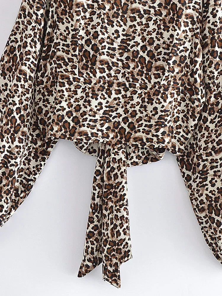 Leopard Boho Tie-Front Blouse