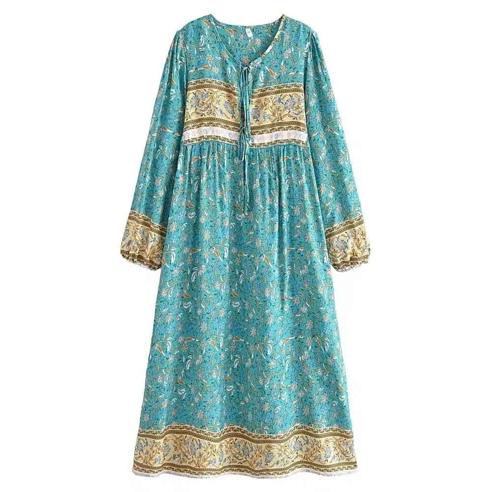 Boho Floral Maxi Dress – Cotton & Rayon Blend