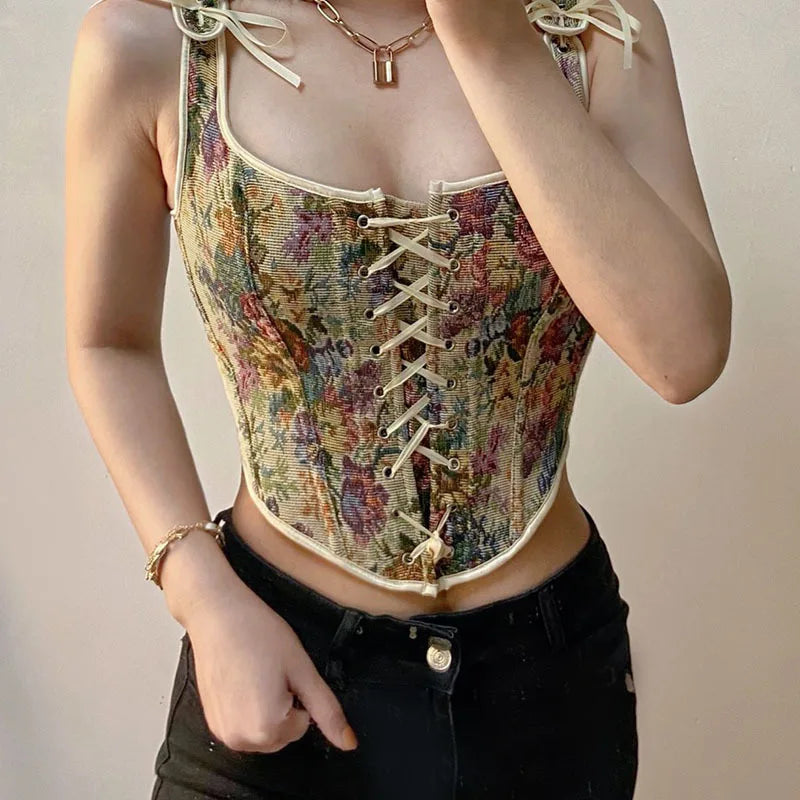 Vintage Floral Corset Crop Top