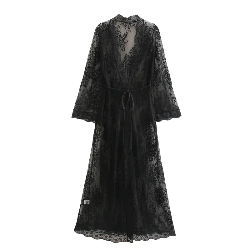 Sheer Lace Maxi Kimono – Black or White