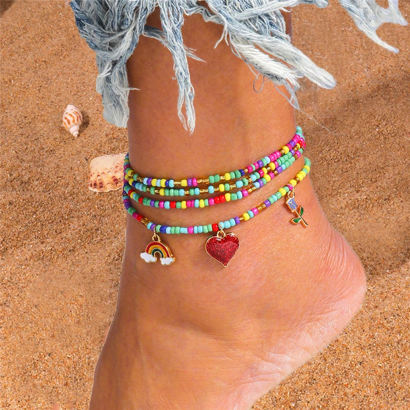🌈 Boho Beaded Anklet Set – Vibrant Summer Vibes