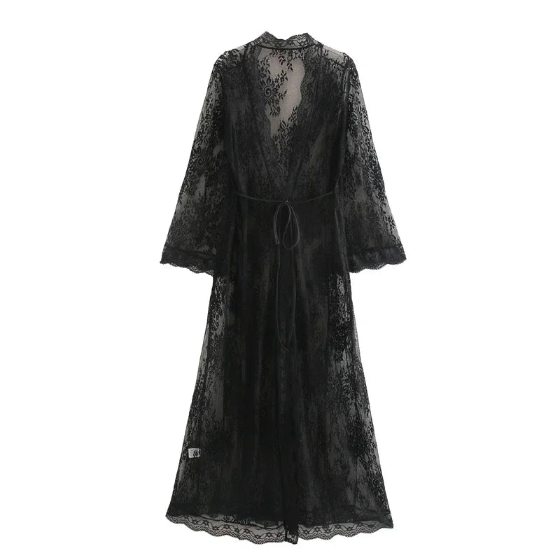 Sheer Lace Maxi Kimono – Black or White