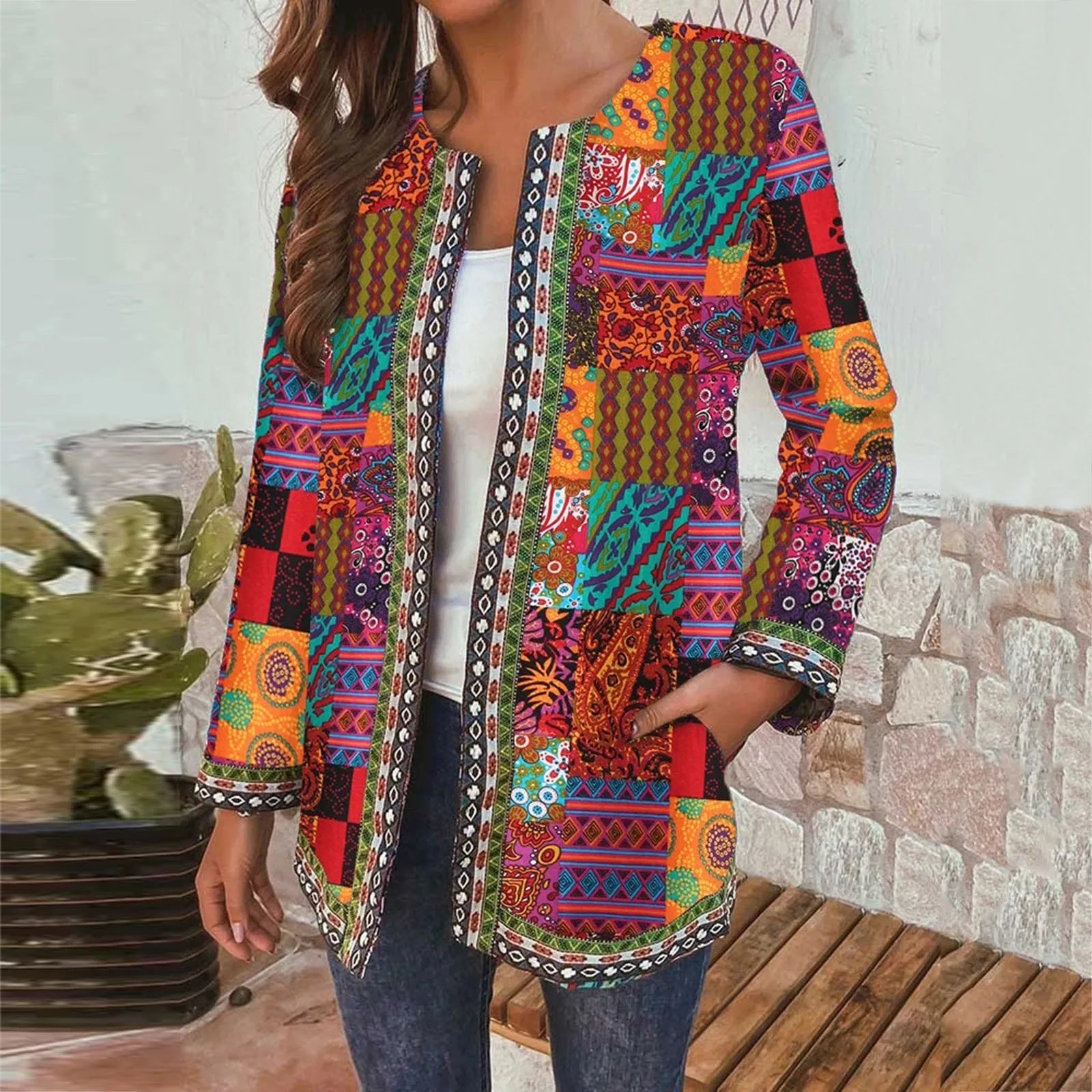 Boho Patchwork Print Jacket