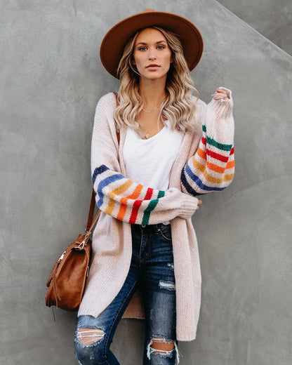 Boho Breeze Stripe Sleeve Knit Cardigan