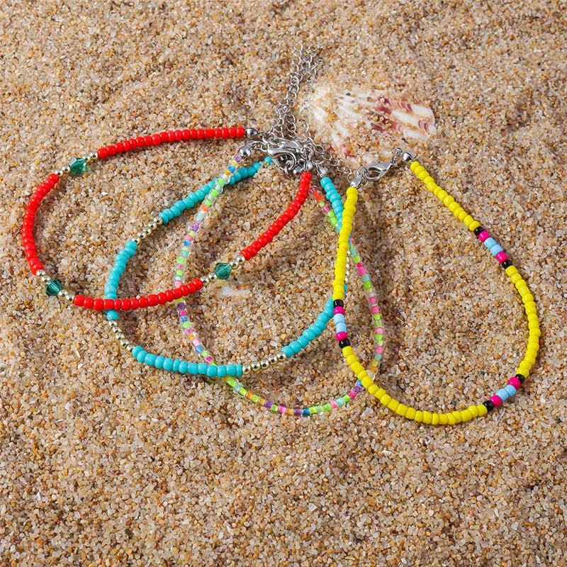 🌈 Boho Beaded Anklet Set – Vibrant Summer Vibes