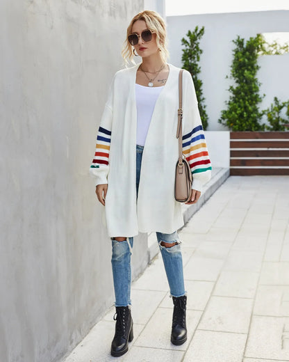 Boho Breeze Stripe Sleeve Knit Cardigan