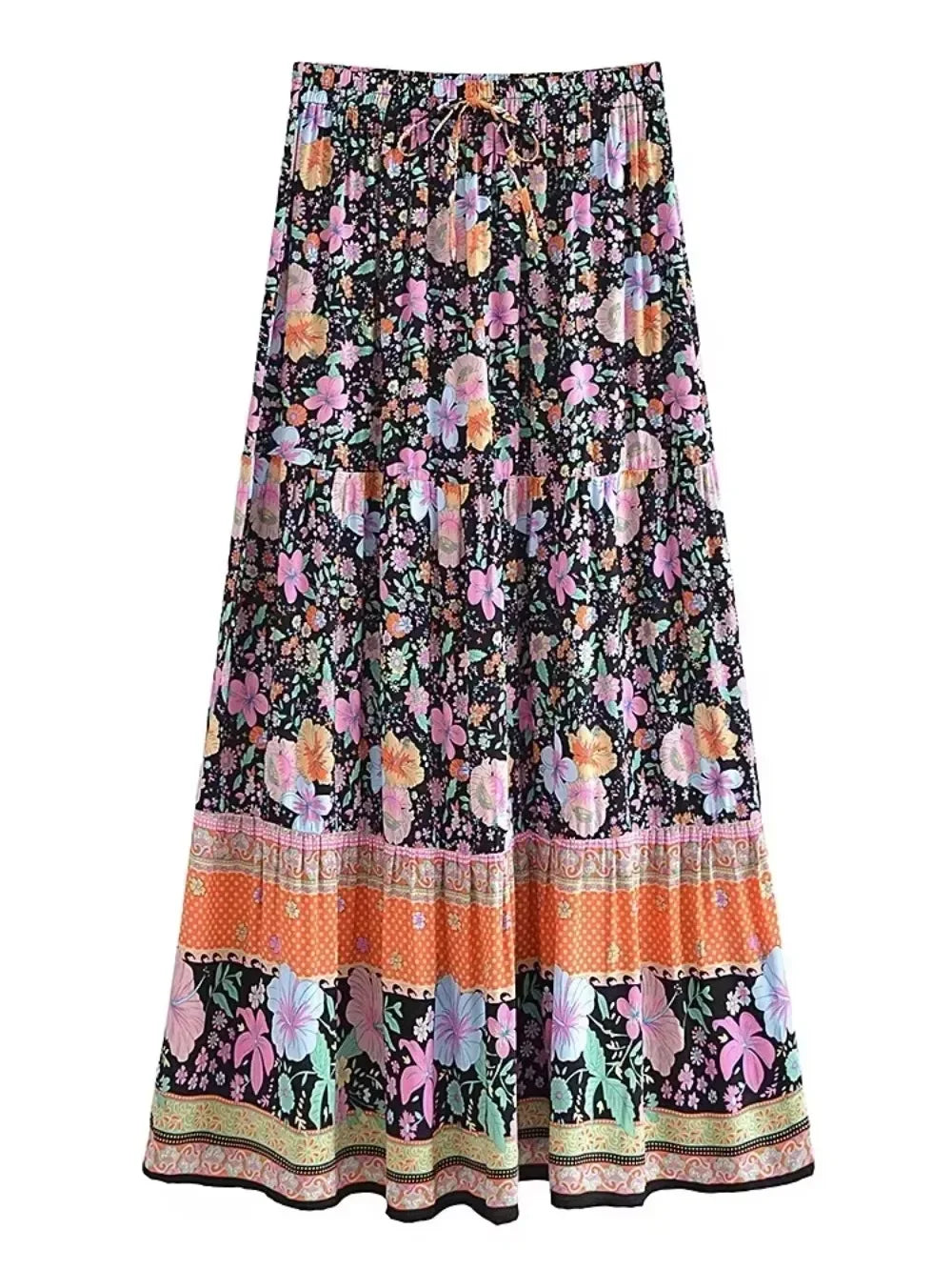 Wanderer's Bloom Tiered Boho Maxi Skirt