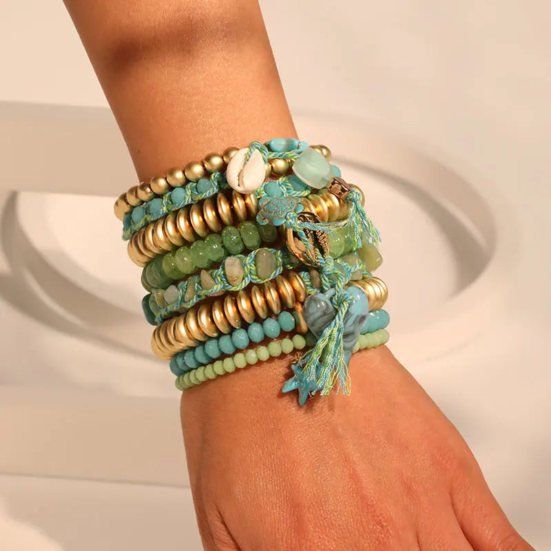 Boho Ocean Vibes Beaded Bracelet Set