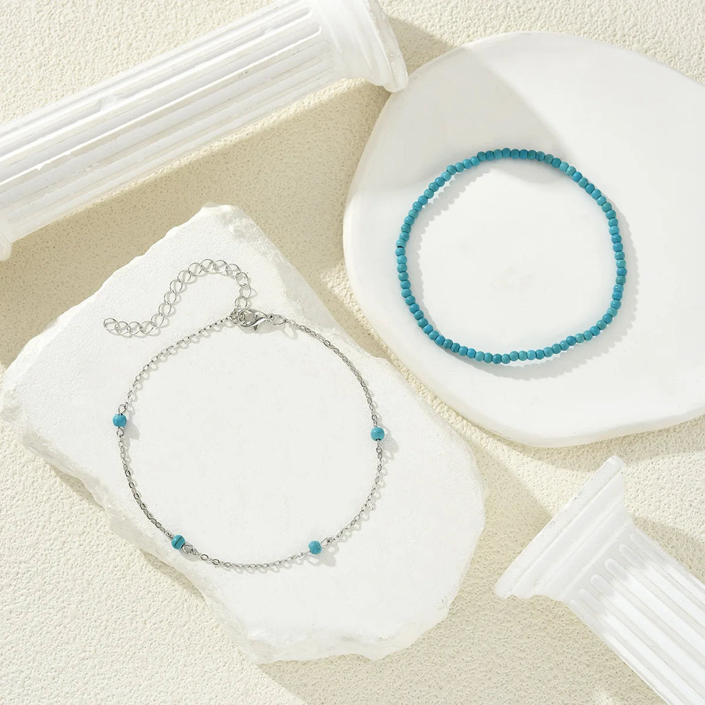 Boho Beach Beaded Anklet Set – 2 Pieces