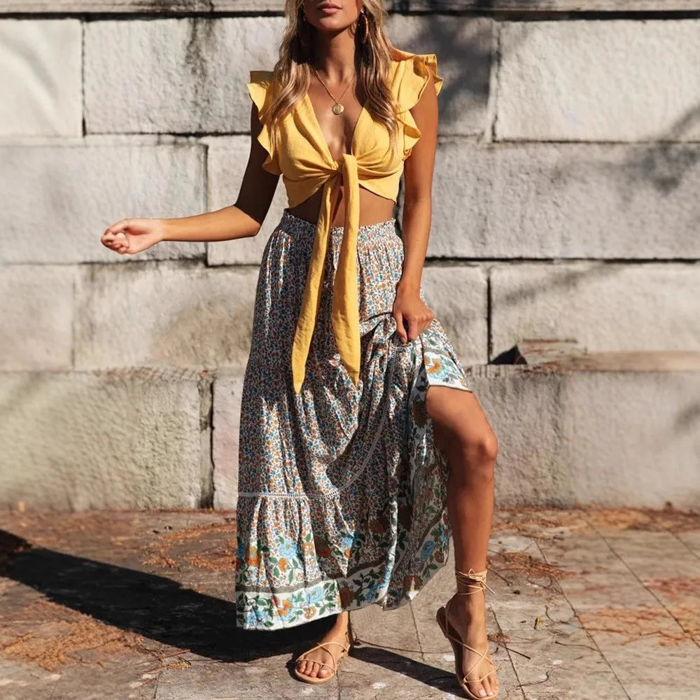 Gypsy Bloom Tiered Boho Maxi Skirt
