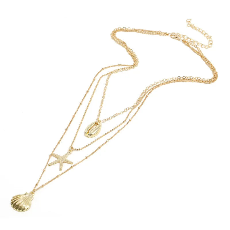 Boho Shell Pendant Necklace – Layered Gold Beach Jewelry