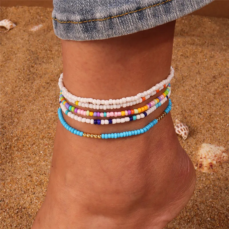 🌈 Boho Beaded Anklet Set – Vibrant Summer Vibes