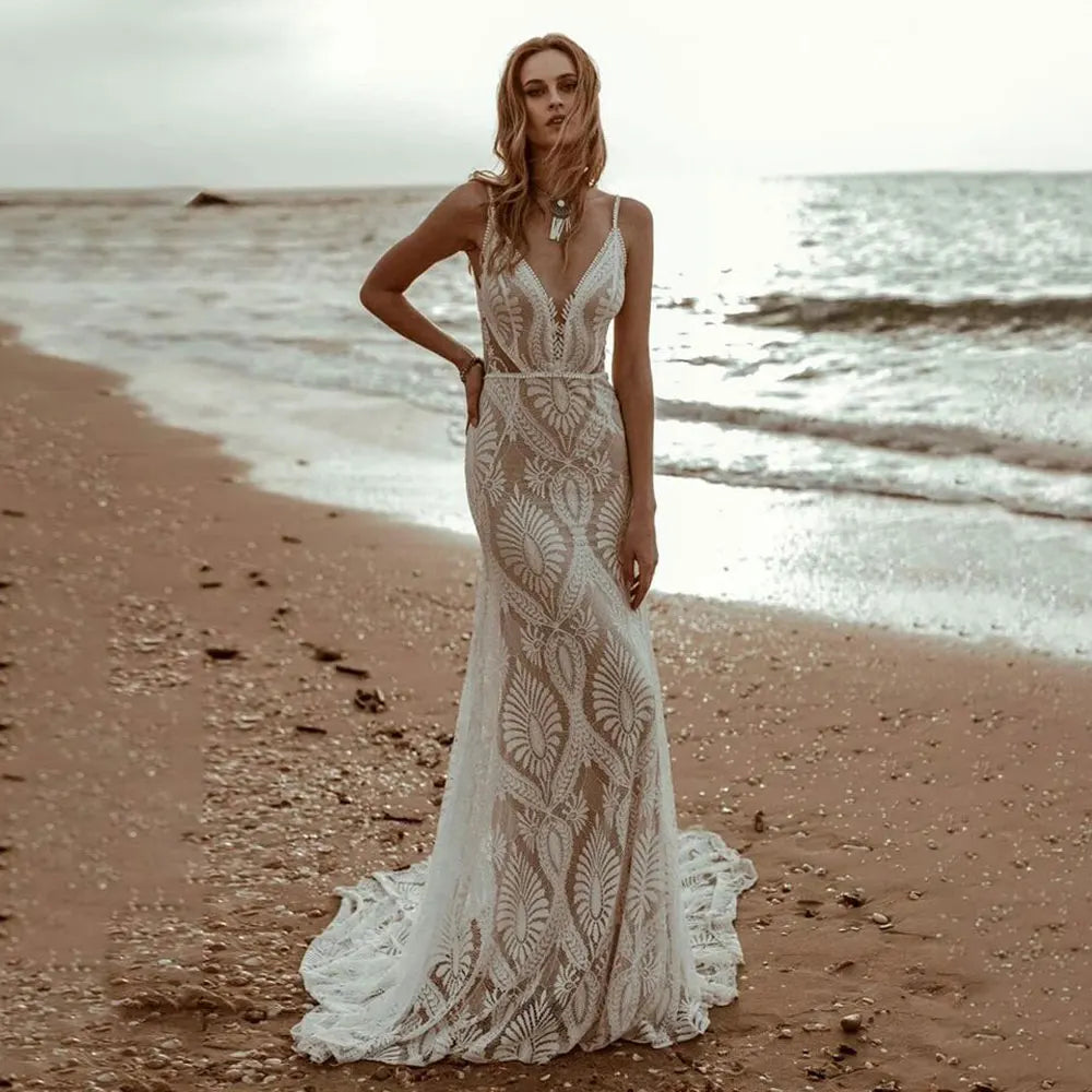 Boho Lace Beach Wedding Dress