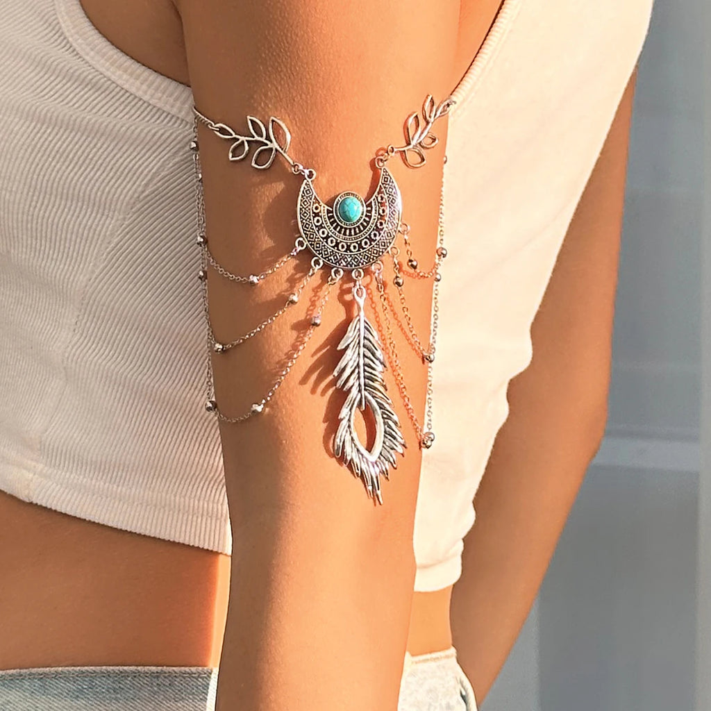 Boho Turquoise Feather Arm Cuff
