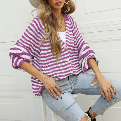 Boho Striped Breeze Button Cardigan