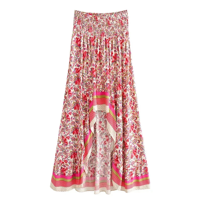 Wildflower Rhapsody High-Slit Boho Maxi Skirt