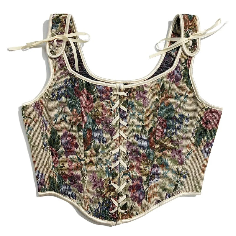 Vintage Floral Corset Crop Top