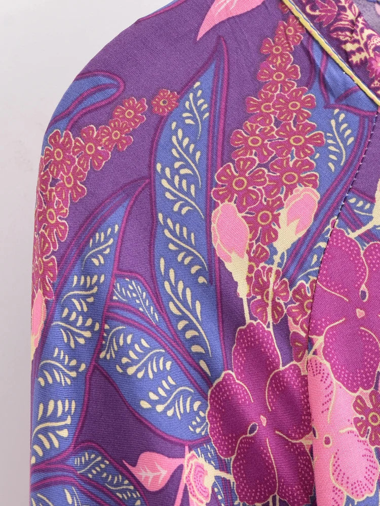 Purple Feather Boho Blouse – Button Detail &amp; Flowy Fit