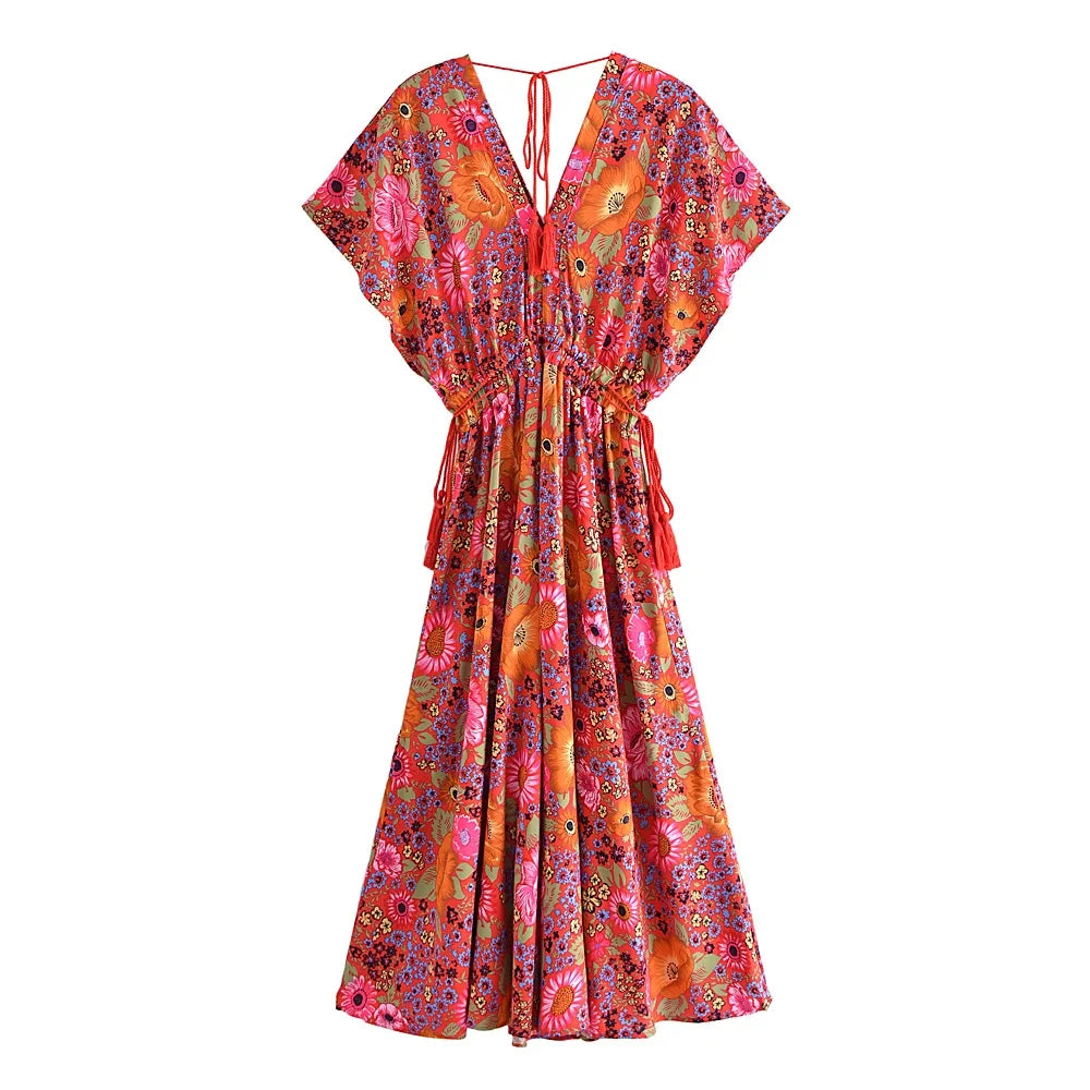 Fiesta Floral Kaftan Boho Maxi Dress