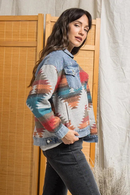 Boho Aztec Patchwork Denim Jacket