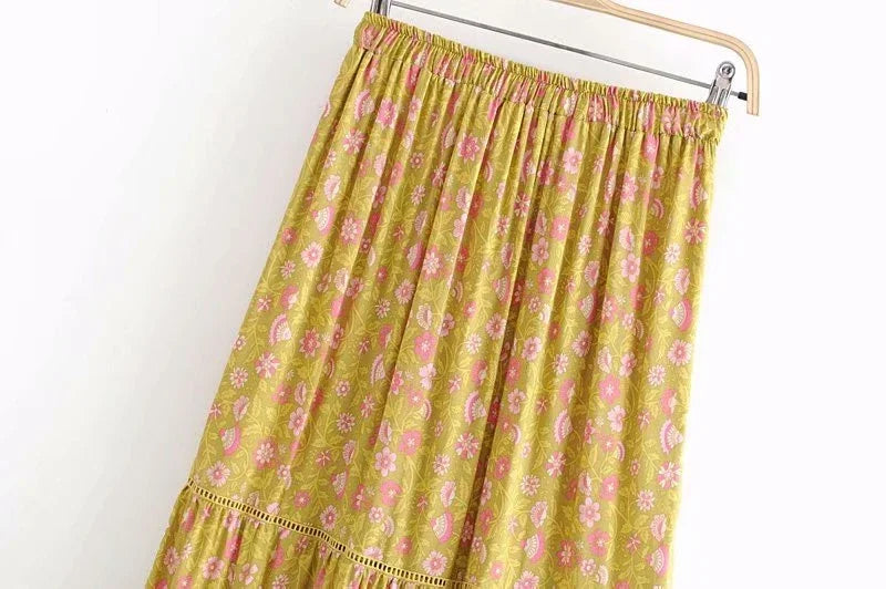 Golden Fields Tiered Boho Maxi Skirt