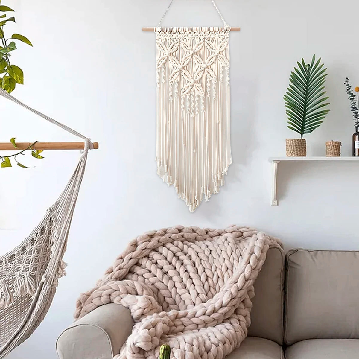 Macramé Wall Hanging Tapestry – Boho Geometric Design