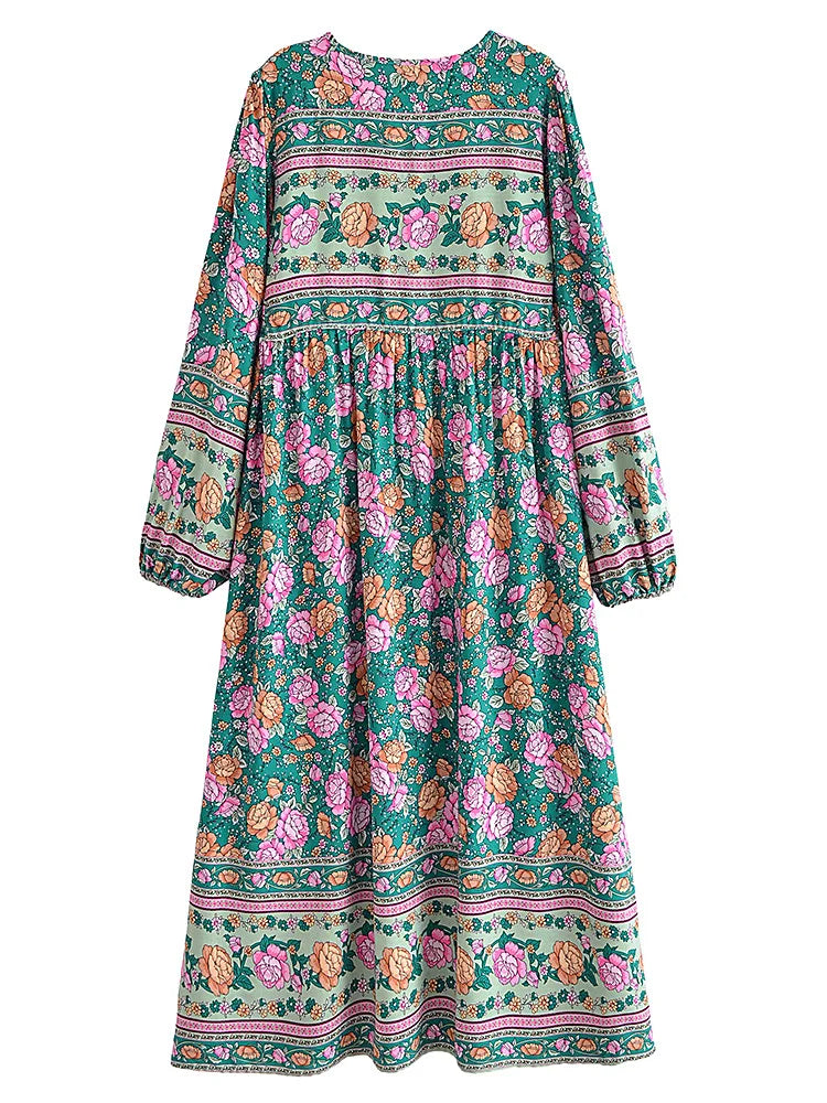 Boho Charm Floral Maxi Dress – Cotton Rayon Blend
