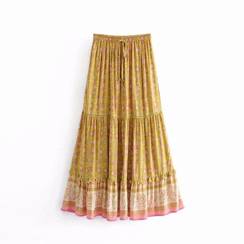 Golden Fields Tiered Boho Maxi Skirt