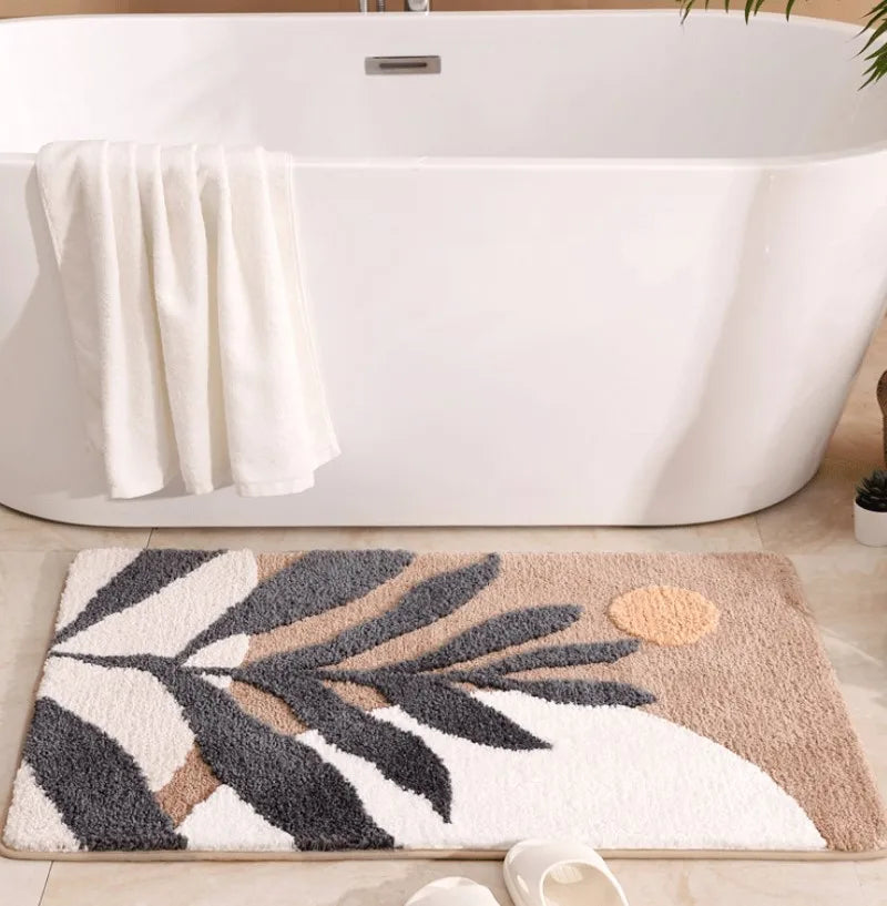 Boho Plant Art Bathroom Rug – Non-Slip Absorbent Bath Mat (40×60cm / 50×80cm)