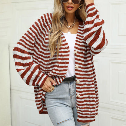 Boho Striped Breeze Button Cardigan