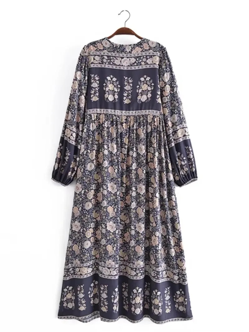 Boho Charm Floral Maxi Dress – Cotton Rayon Blend