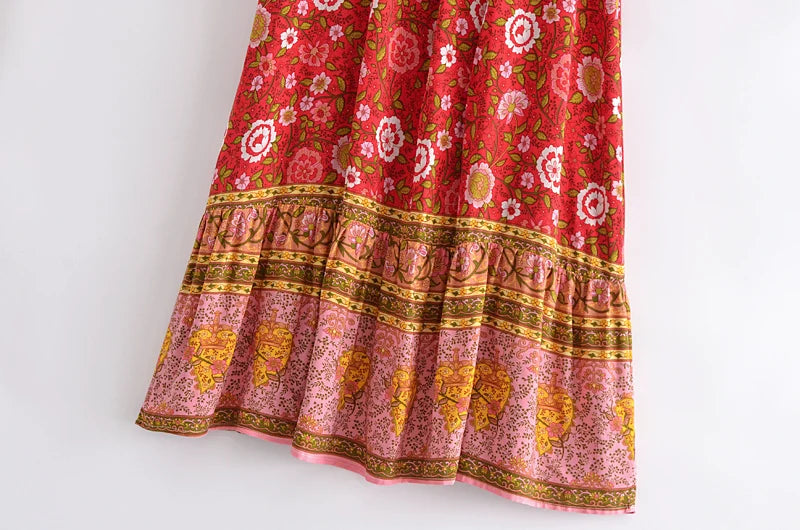 Boho Floral Elastic Waist Maxi Skirt – 100% Rayon