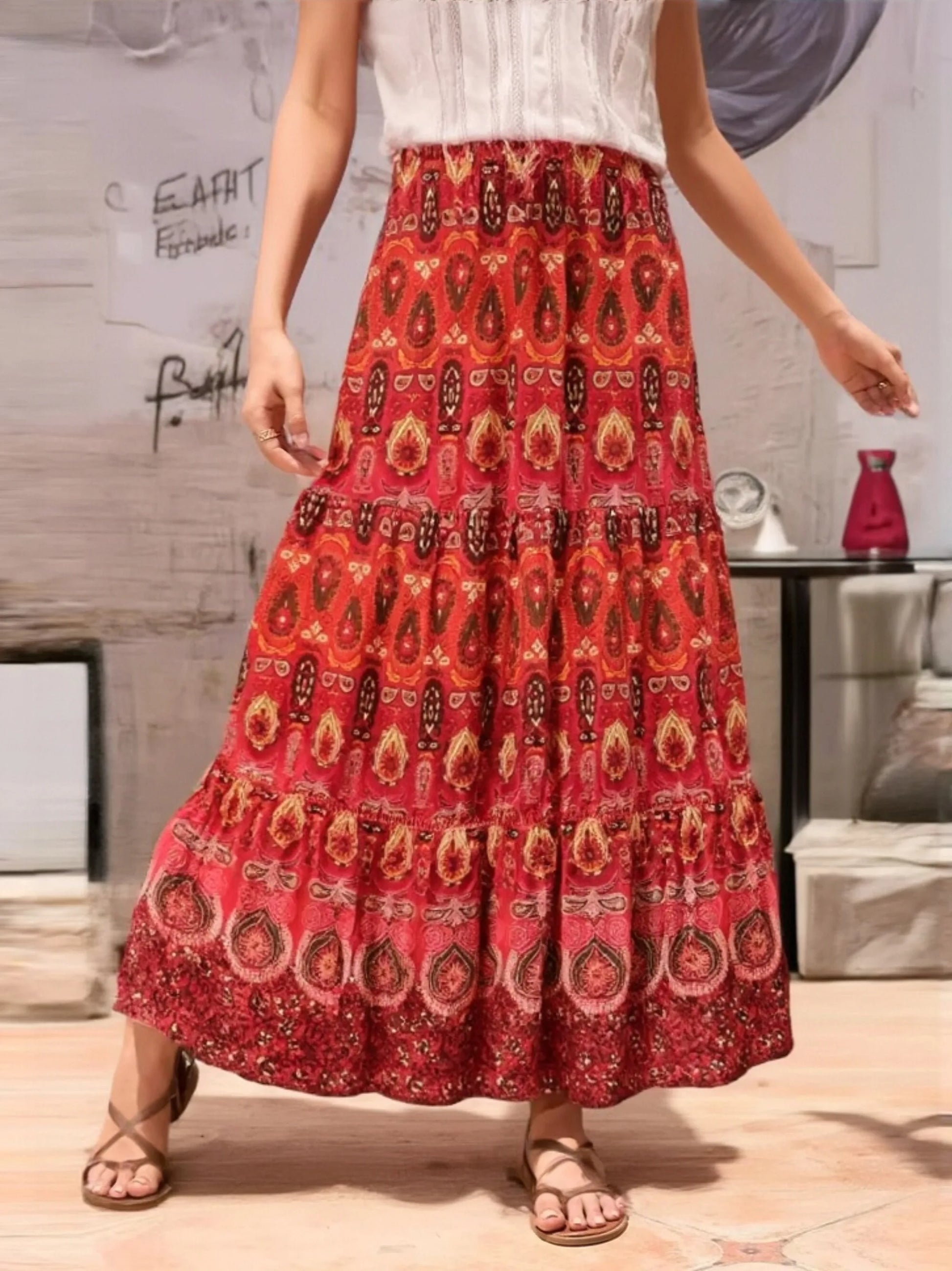 Mandala Muse Tiered Boho Maxi Skirt