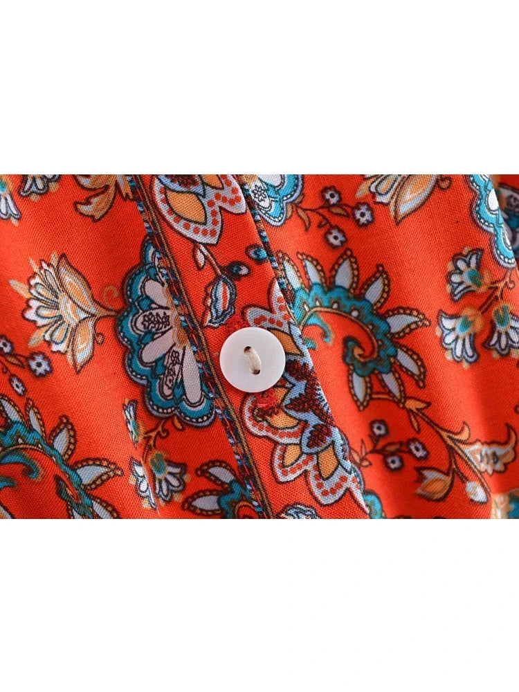 Boho Red Floral Maxi Dress – Cotton & Rayon Blend