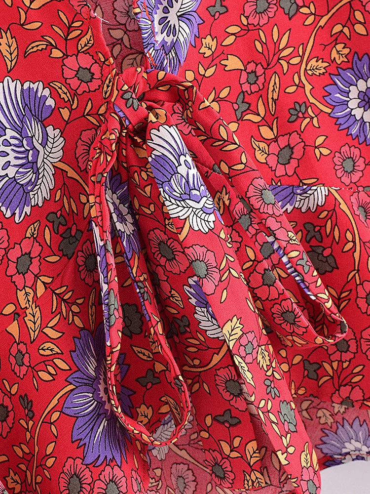 Boho Tie-Front Floral Crop Top – Cotton & Rayon