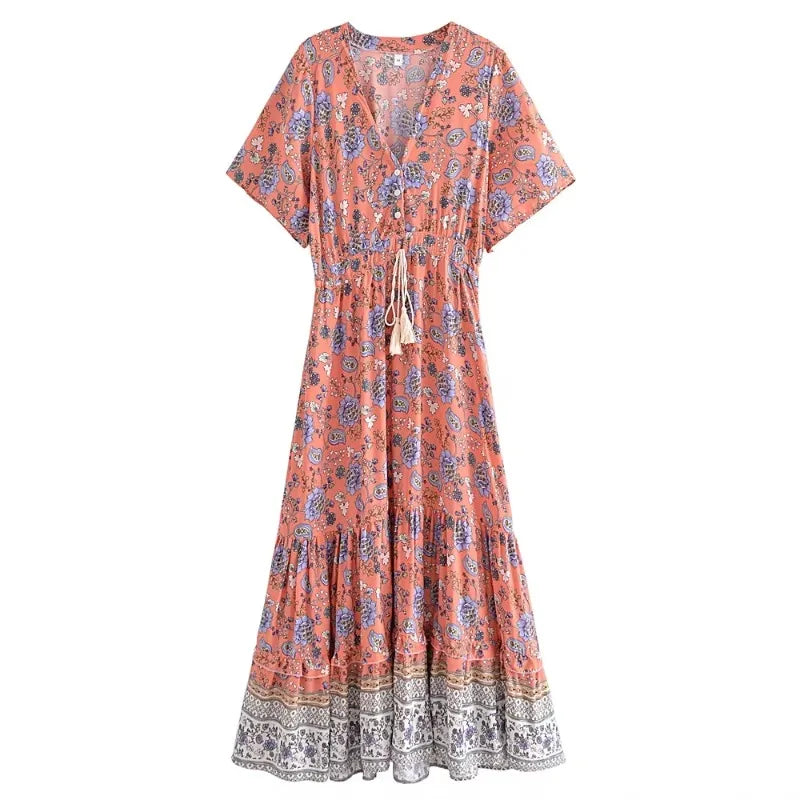 Boho Floral Dream Maxi Dress – Cotton Rayon Comfort