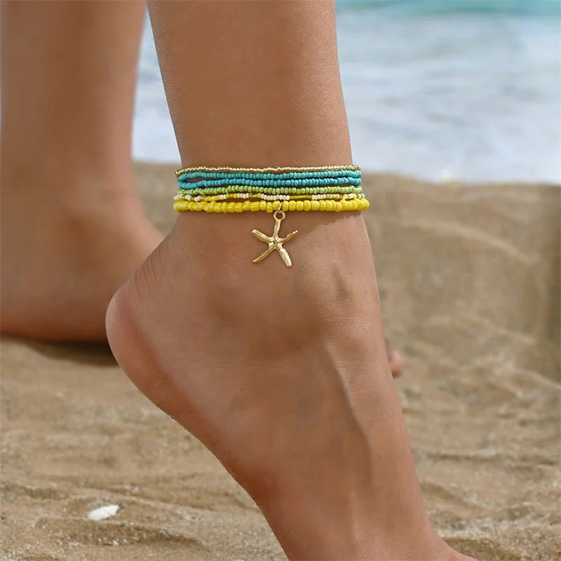 Boho Beaded Anklet Set – Summer Charm Layers