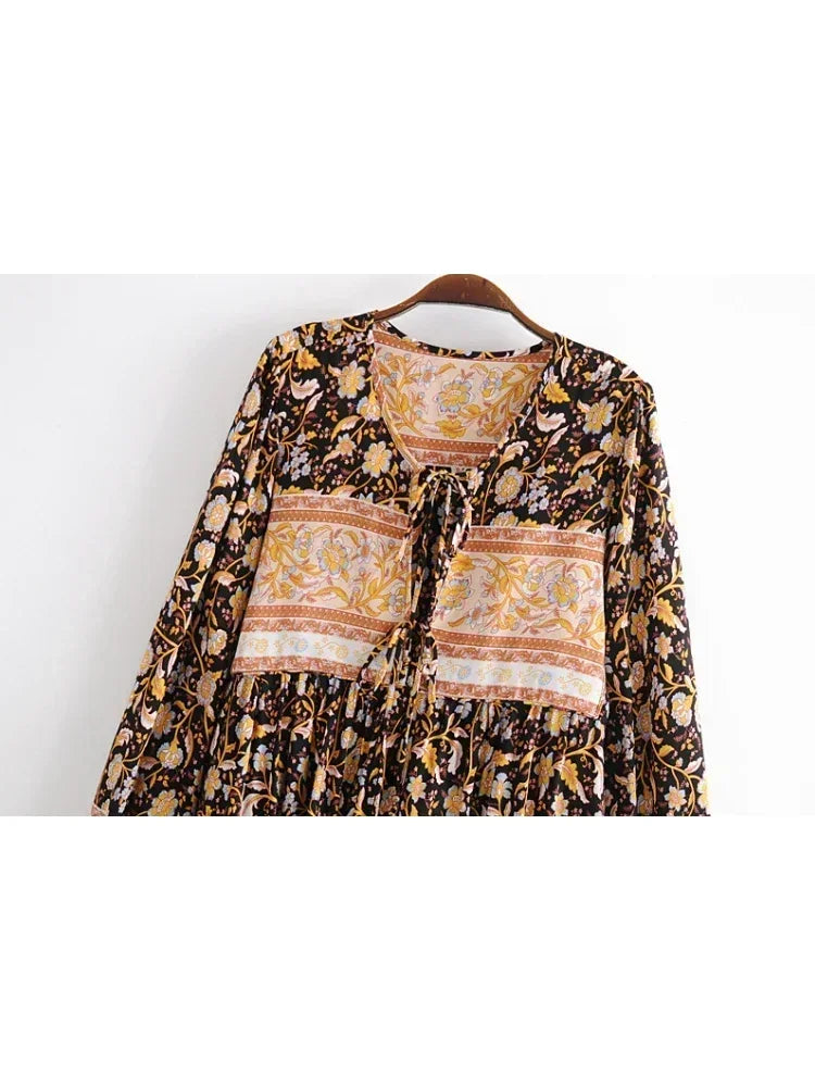 Boho Floral Maxi Dress – Cotton & Rayon Blend