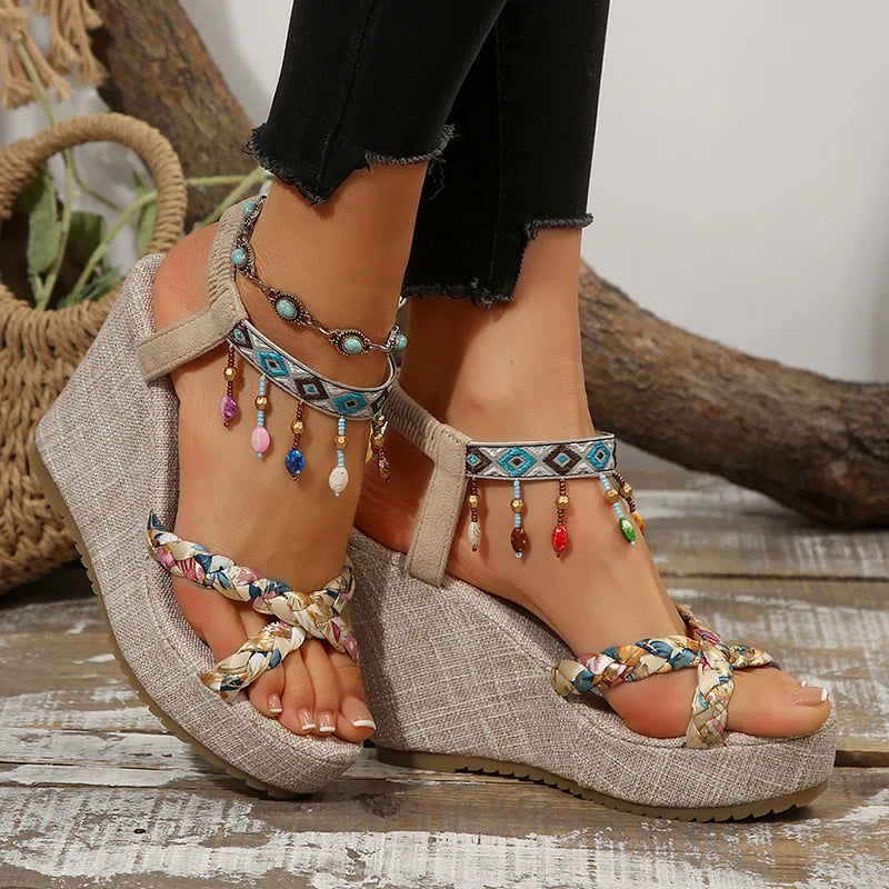 🌴 Boho Beaded Espadrille Wedges – Island Vibes, Elevated