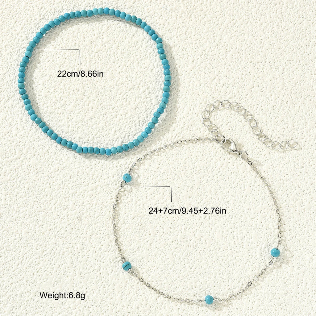 Boho Beach Beaded Anklet Set – 2 Pieces