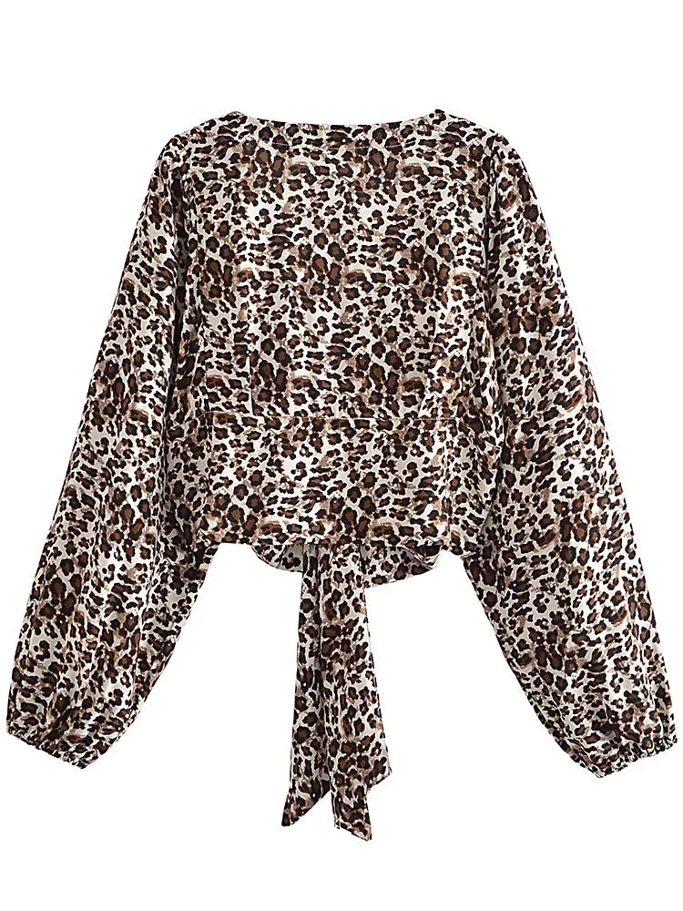 Leopard Boho Tie-Front Blouse